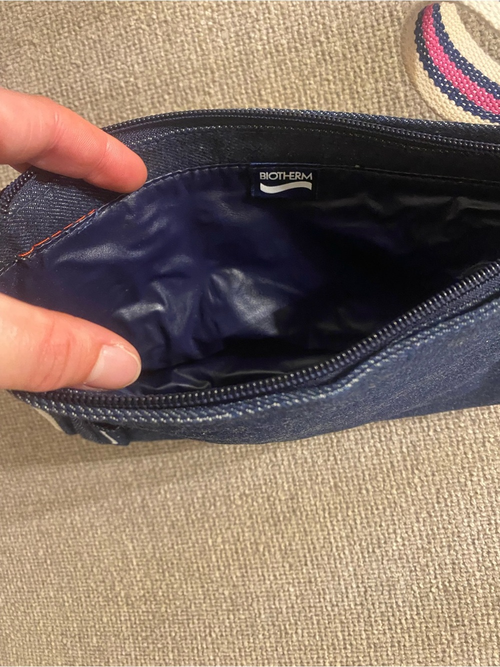 Navy Denim Mini Bag with Striped Webbing Handle - Picture 3 of 3